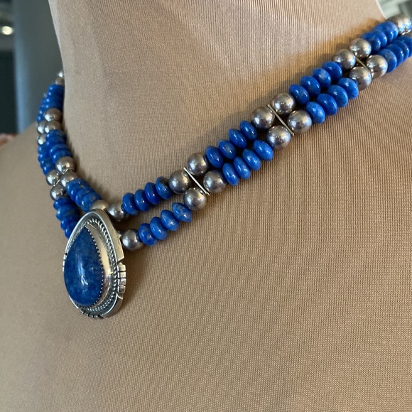 Native American Navajo IHMSS Jon McCray Sterling Silver Lapis Pendant - Picture 3 of 7